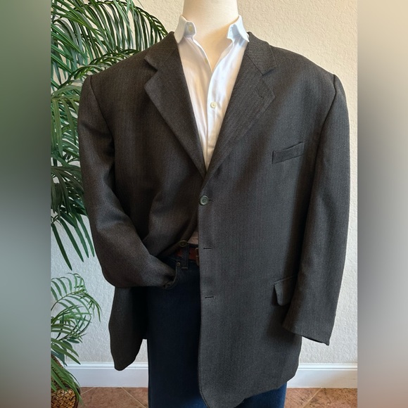 MENS BLAZER SIZE 54 OLIVE HERRINGBONE SPORT COAT WORSTED LAMBSWOOL SUIT JACKET - Picture 6 of 12